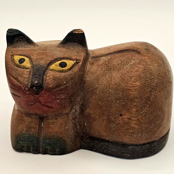 Pier 1 Hand Carved Folk Art Wooden Cats Set of 2 - Vintage-Inspired Decor - Picture 3 of 6